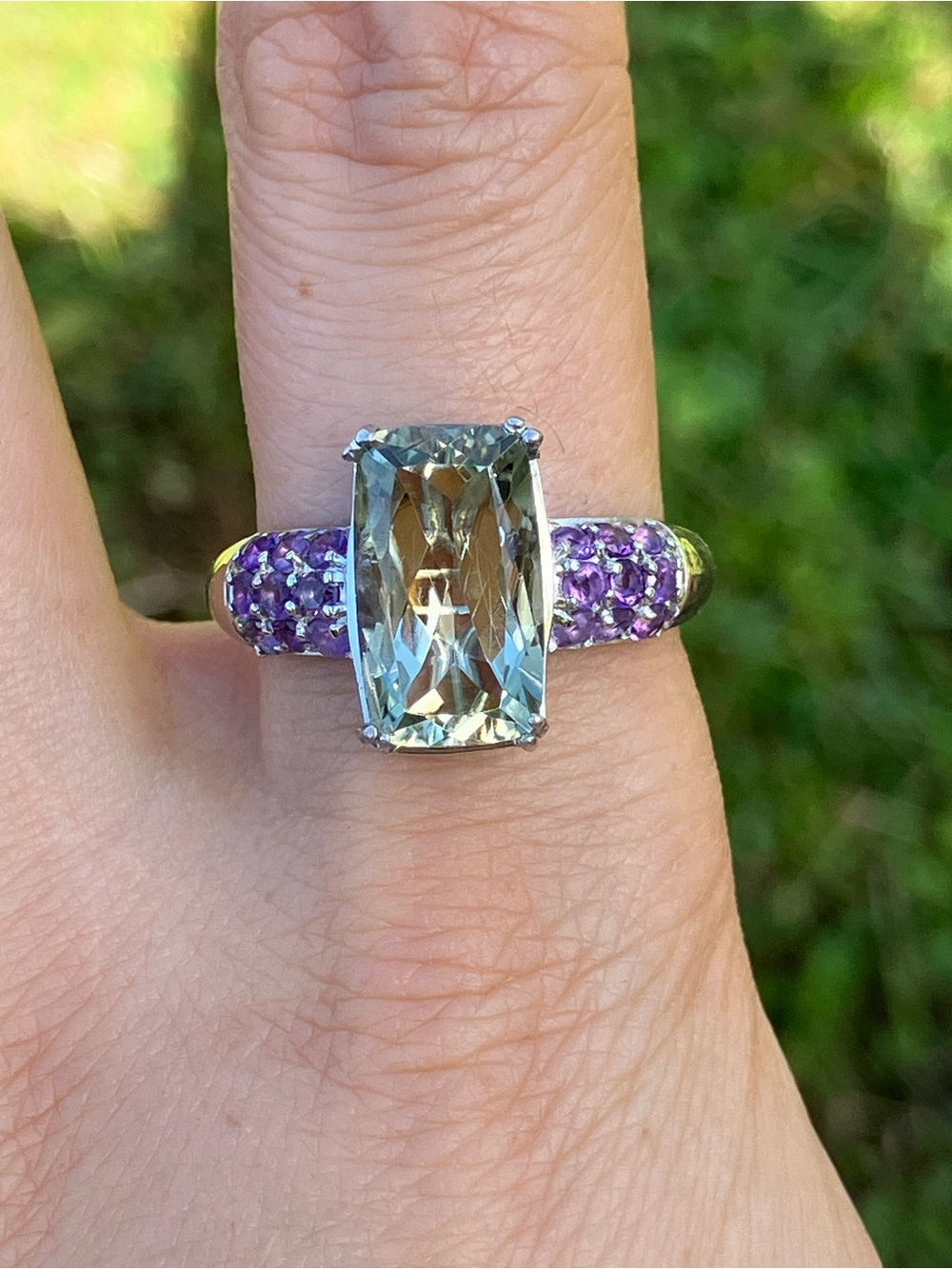 Prasiolite Amethyst Sterling Silver Ring Size 10
